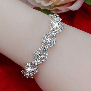 New Womens Luxury Spiral Diamond Simulated Bracelet Silver Plated